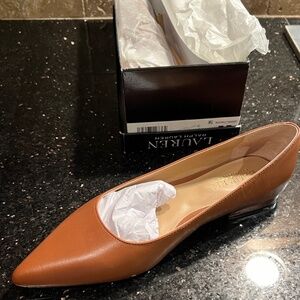 RALPH LAUREN LONDYN FLATS - POLO TAN, BURNISHED CALF, SIZE 7